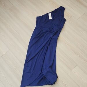 One-Shoulder Navy Evening Gown